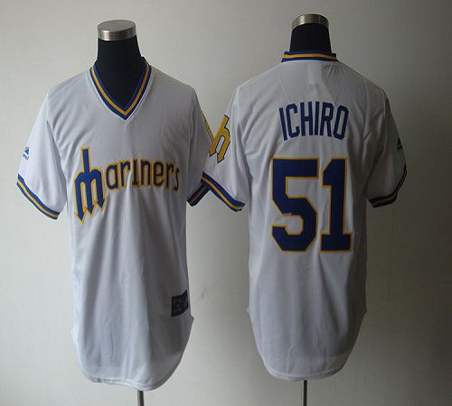 Mariners #51 Ichiro Suzuki White Cooperstown Throwback Stitched MLB Jersey - Click Image to Close